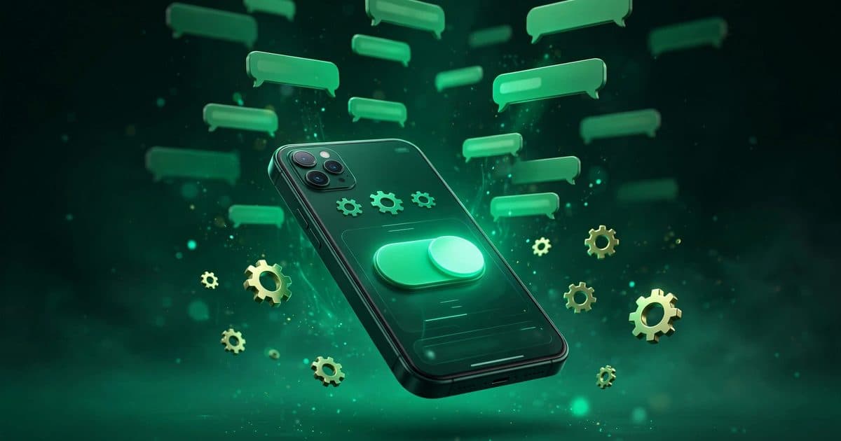 Smartphone showing WhatsApp auto-reply settings with chat bubbles