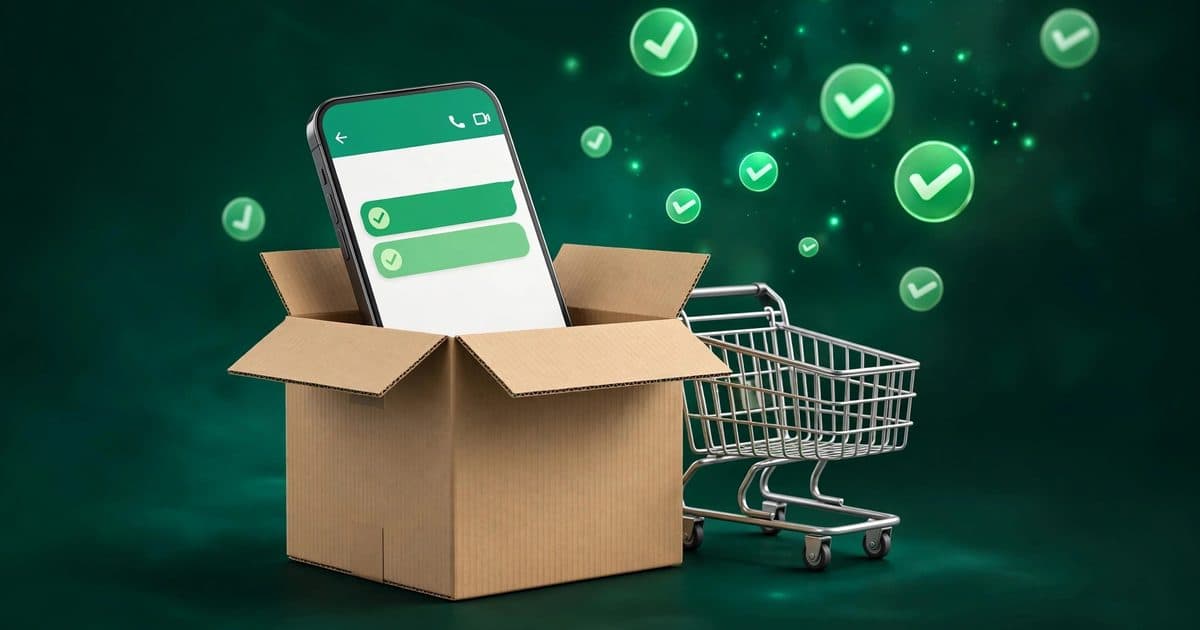 Online shopping delivery box with a phone showing WhatsApp COD confirmation chat